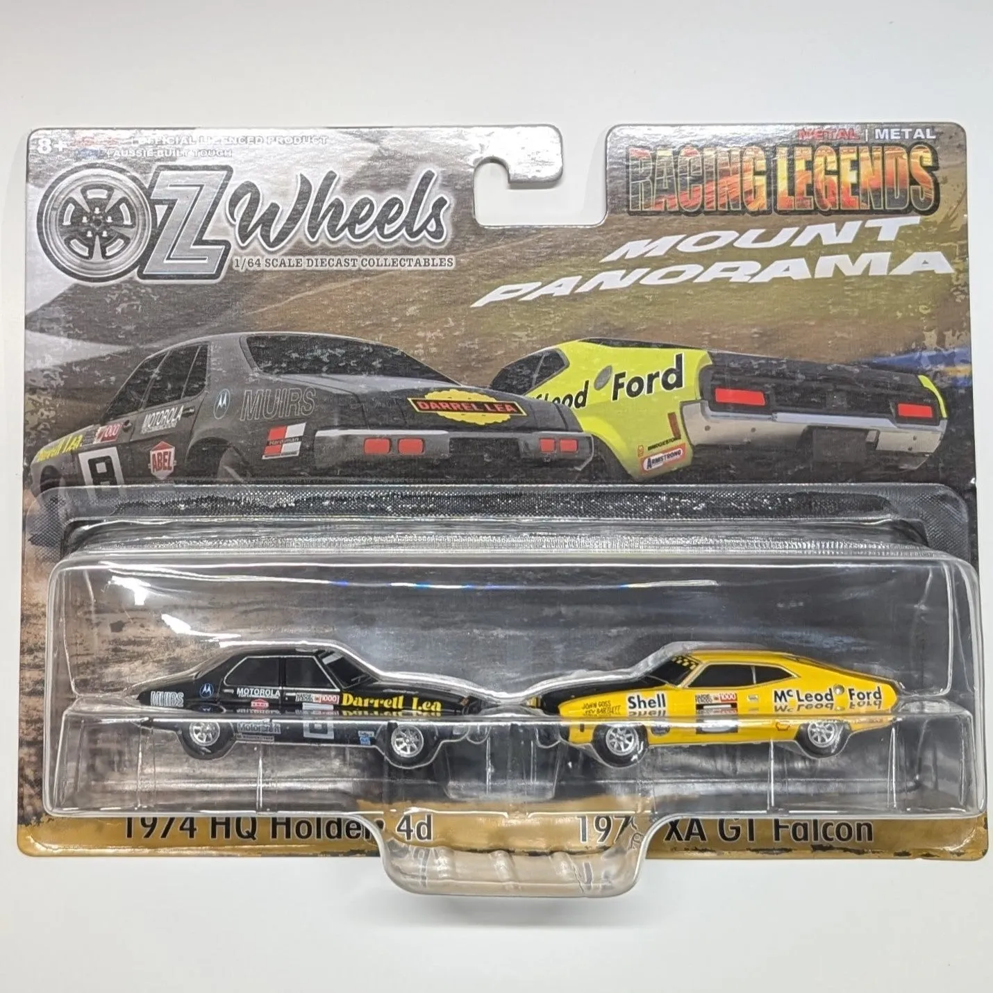 1974 HQ Holden 4d & 1973 XA GT Falcon, Oz Wheels Bathurst Racing Legends, 1:64 Scale Diecast Car (MAX 2 per Customer)