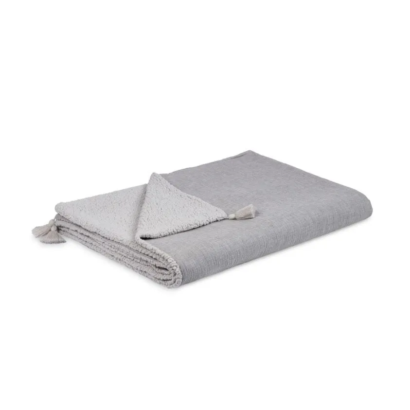 Double Sided Muslin   Faux Fur Blanket | Grey Melange 140x200cm