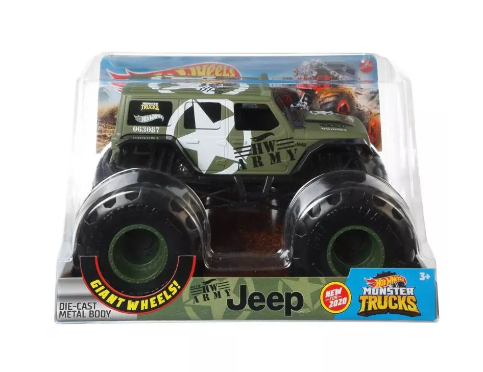 Hot Wheels 1:24 Monster Trucks Giant Wheels Army Jeep