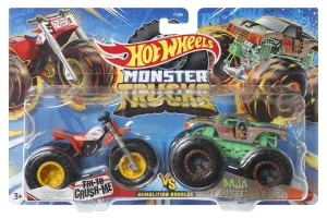 Hot Wheels 1:64 Monster Trucks Demolition Doubles Tri-To Crush-Me Vs Baja Buster