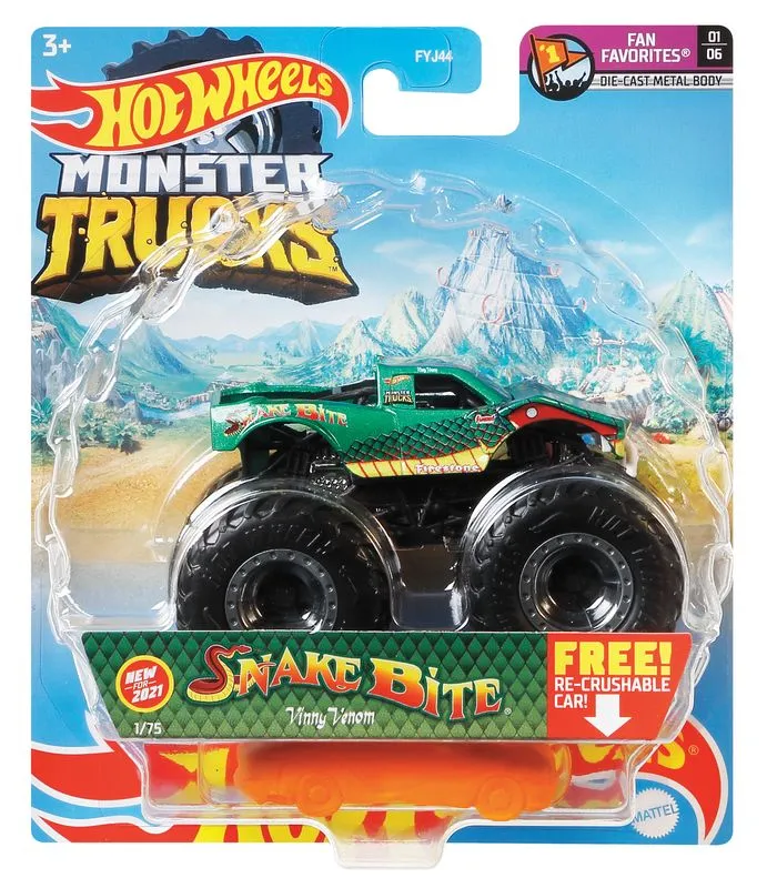 Hot Wheels 1:64 Monster Trucks Fan Favorites 1/6 Snake Bite