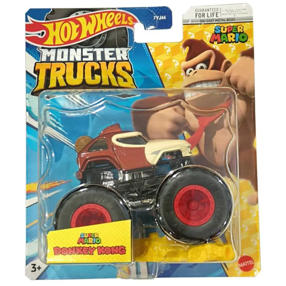 Hot Wheels 1:64 Monster Trucks Super Mario Donkey Kong With Yellow Crash Car