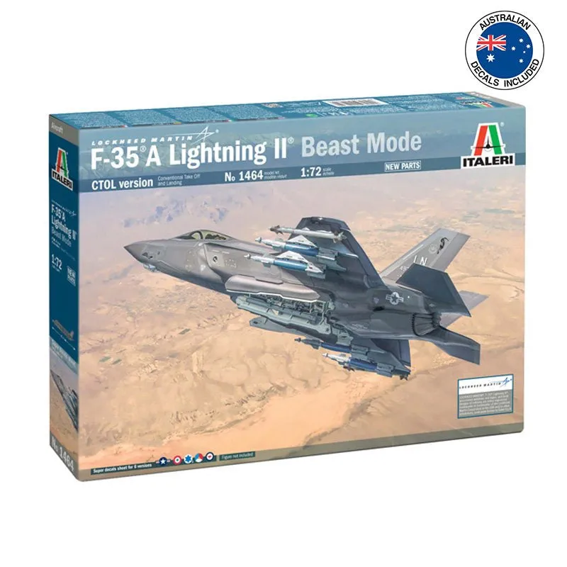 ITALERI LOCKHEED F35A LIGHTNING II (BEAST MODE) 1:72 Scale Model Kit AUST.DECALS