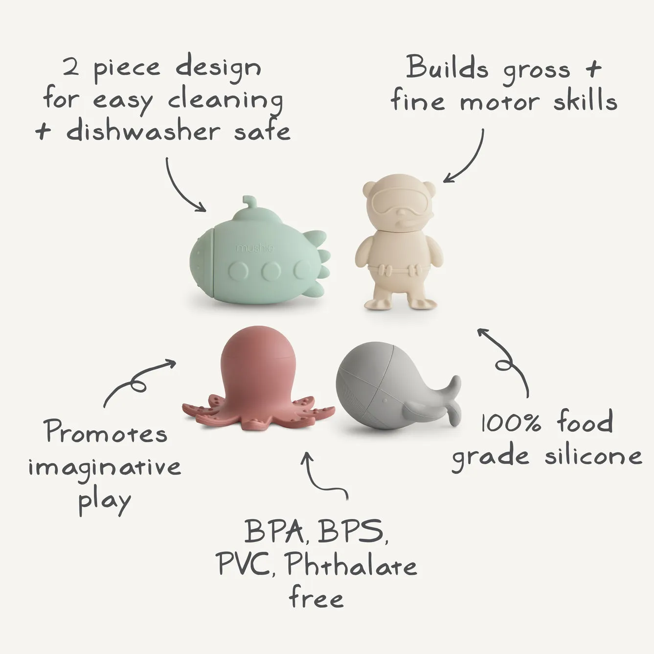 Mushie Toy | Sealife Mold Free Bath Play Set - 4 Pack